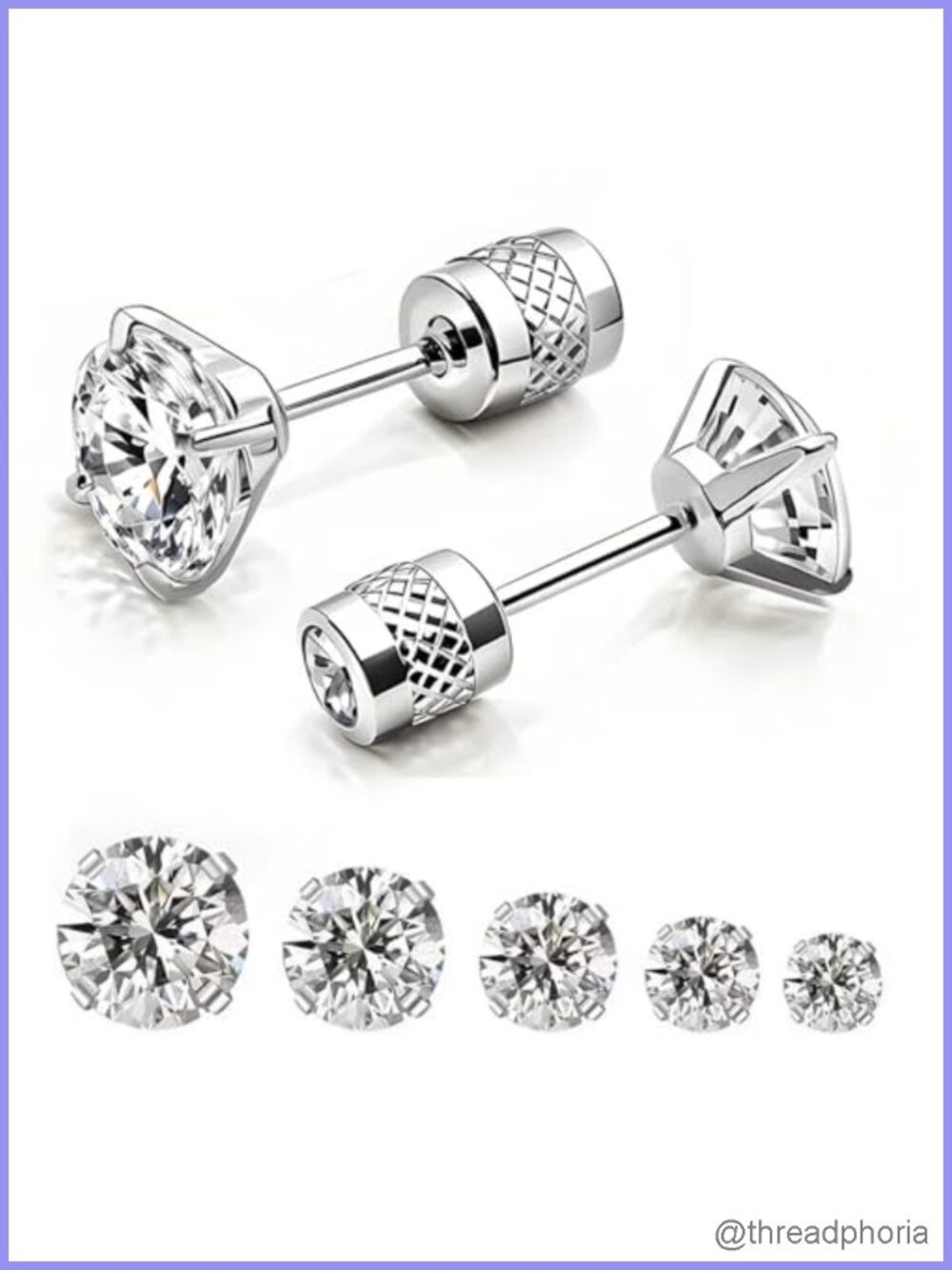 Screw Back Stud Earrings Hypoallergenic Stainless Steel Cubic Zirconia